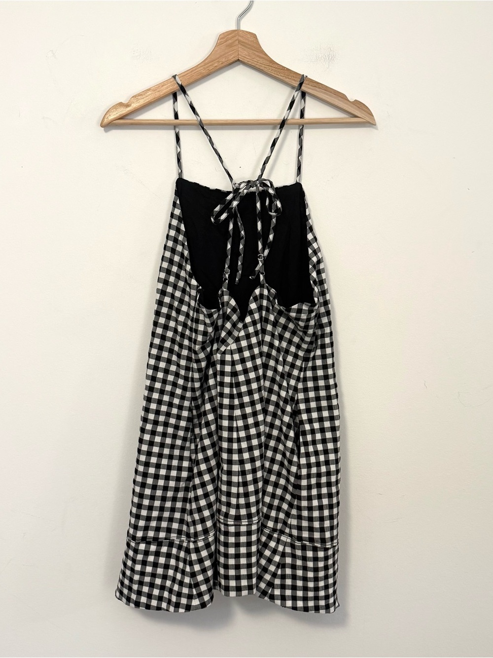 Anthropologie Black White Gingham Apron Style Mini Dress Open Back Size Small - Picture 5 of 6